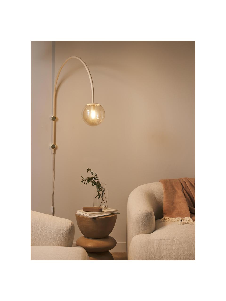 Wandlamp Cora in boogvorm, Lampenkap: glas, Decoratie: gecoat metaal, Beige, Ø 20 x H 92 cm