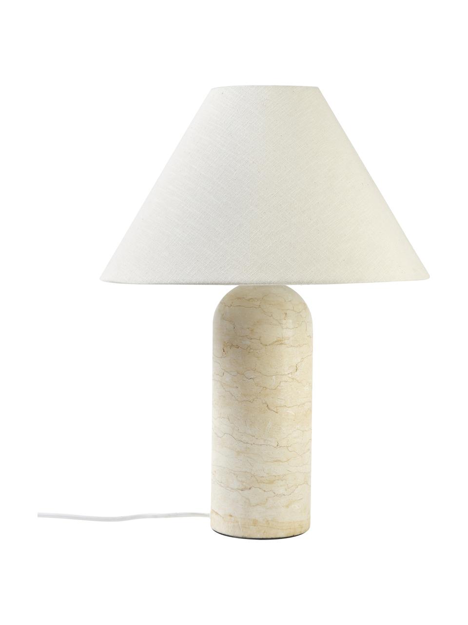 Lámpara de mesa grande de mármol en look travertino Gia, Pantalla: 80% algodón, 20% lino, Cable: cubierto en tela Dado que, Beige, Ø 46 x Al 60 cm