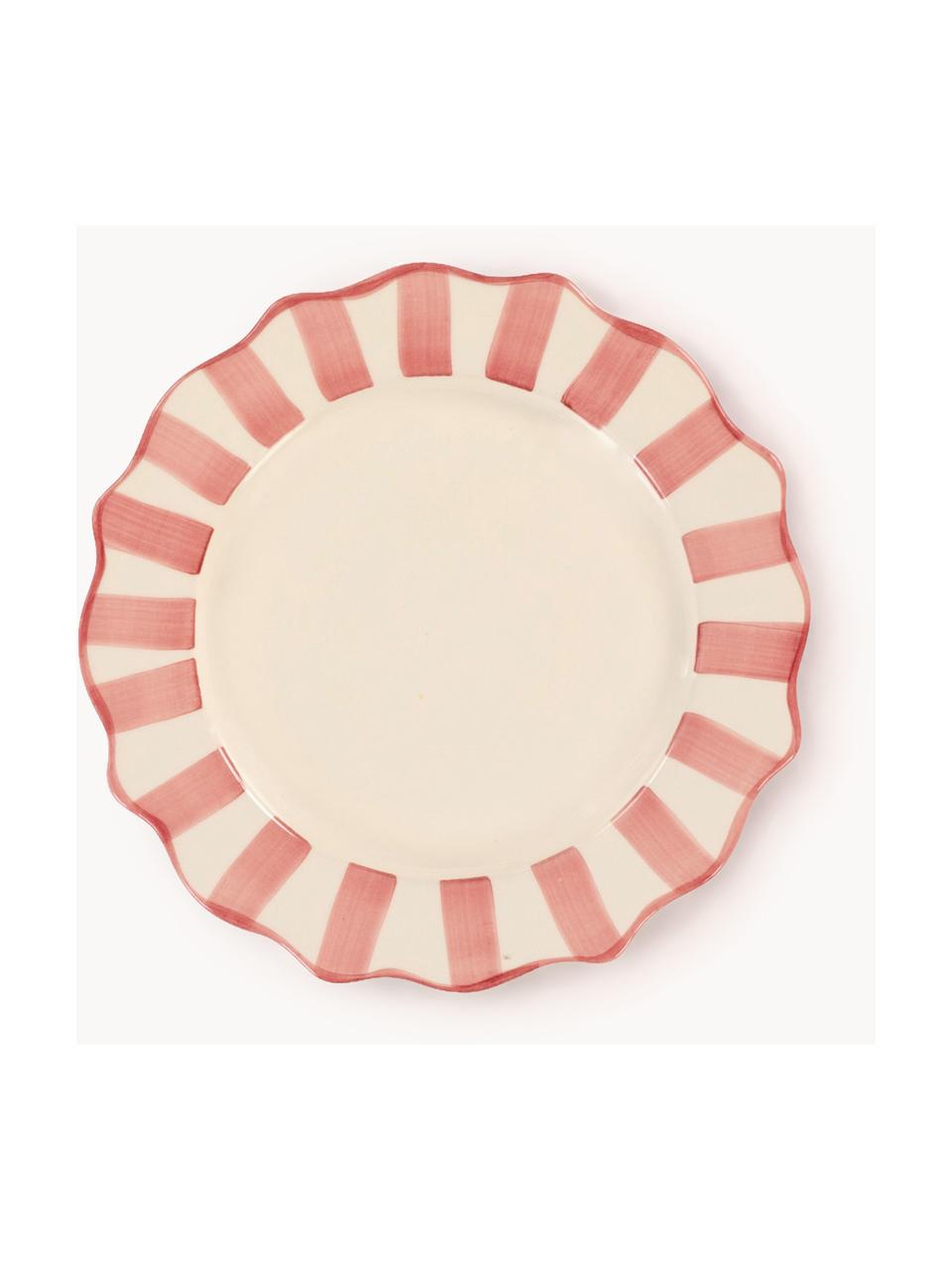 Assiette plate faite main Scalloped, Grès cérame, Vieux rose, blanc, Ø 24 x haut. 8 cm