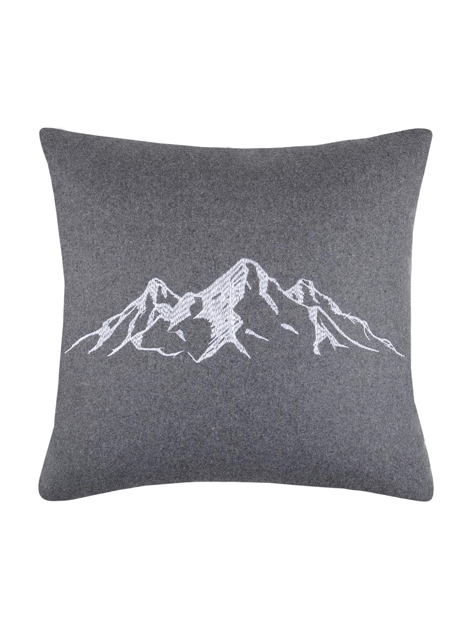 Kissen Charvin in Grau mit Bergmotiv, mit Inlett, Bezug: 95% Polyester, 5% Wolle, Grau, B 45 x L 45 cm