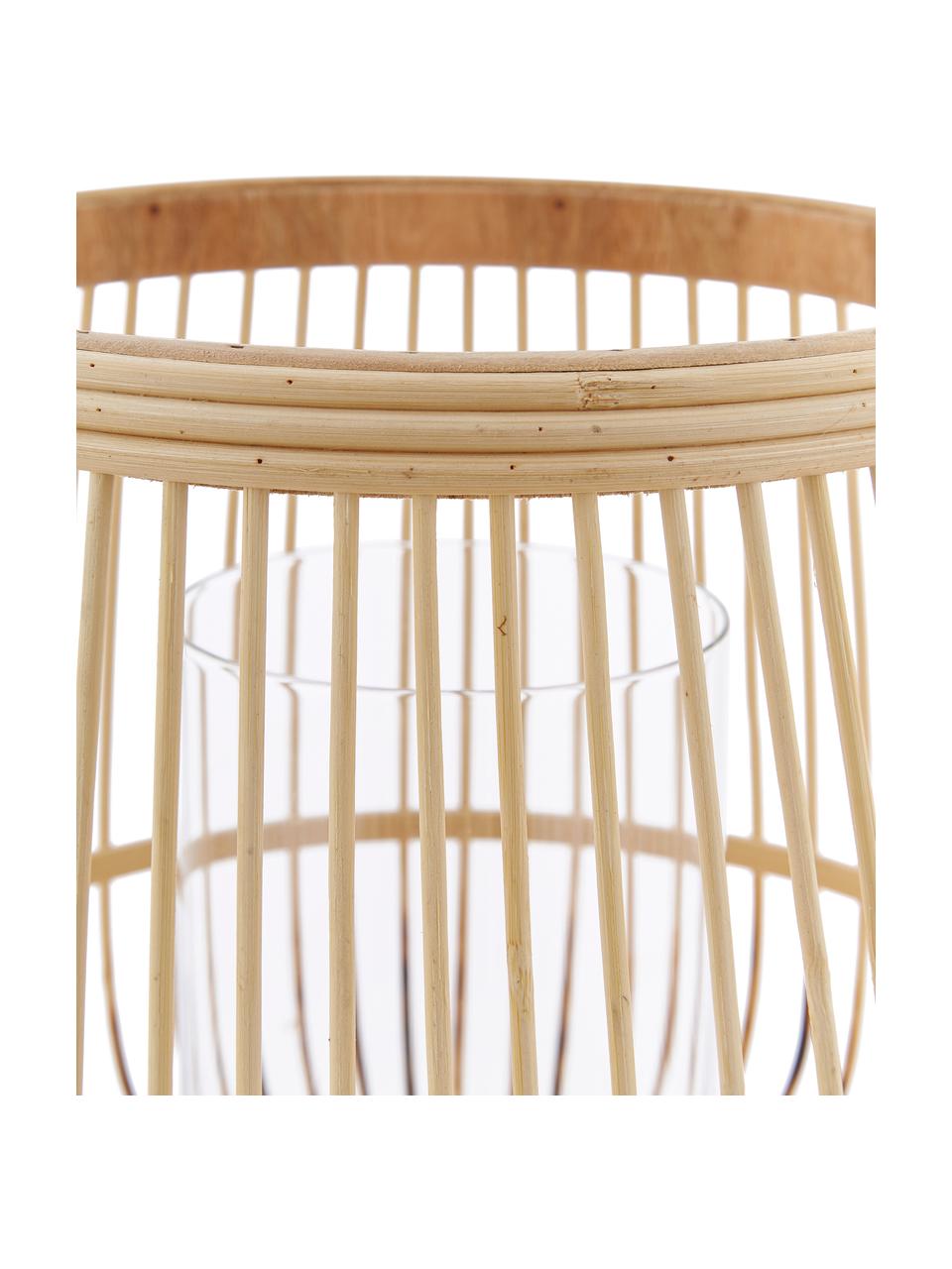 Photophore en bambou Caits, Lanterne : brun clair Protège-flemme : transparent, Ø 31 x haut. 29 cm