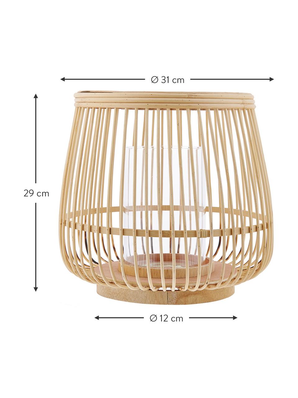Lanterna in bambù Caits, Portacandela: bambù, Portacandela: marrone chiaro Cilindro: trasparente, Ø 31 x Alt. 29 cm