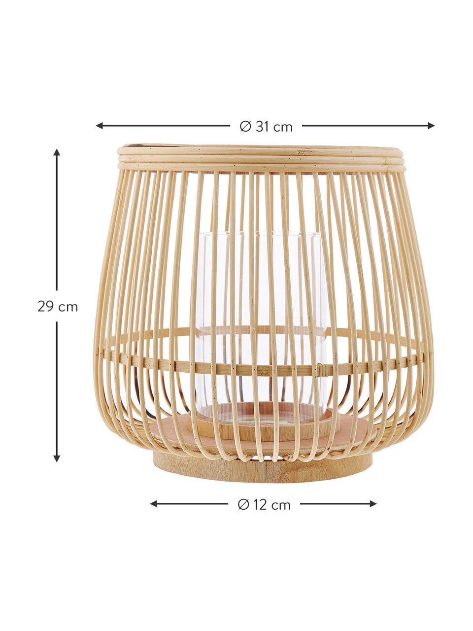 Latarenka z bambusa Caits, Świecznik: jasny brązowy Wkład: transparentny, Ø 31 x W 29 cm