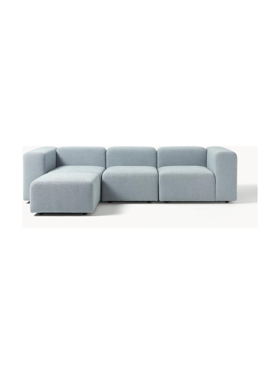 Modulares Bouclé-Sofa Lena (4-Sitzer) mit Hocker, Bezug: Bouclé (93 % Polyester, 6, Gestell: Kiefernholz, Schichtholz,, Bouclé Hellblau, B 284 x T 181 cm