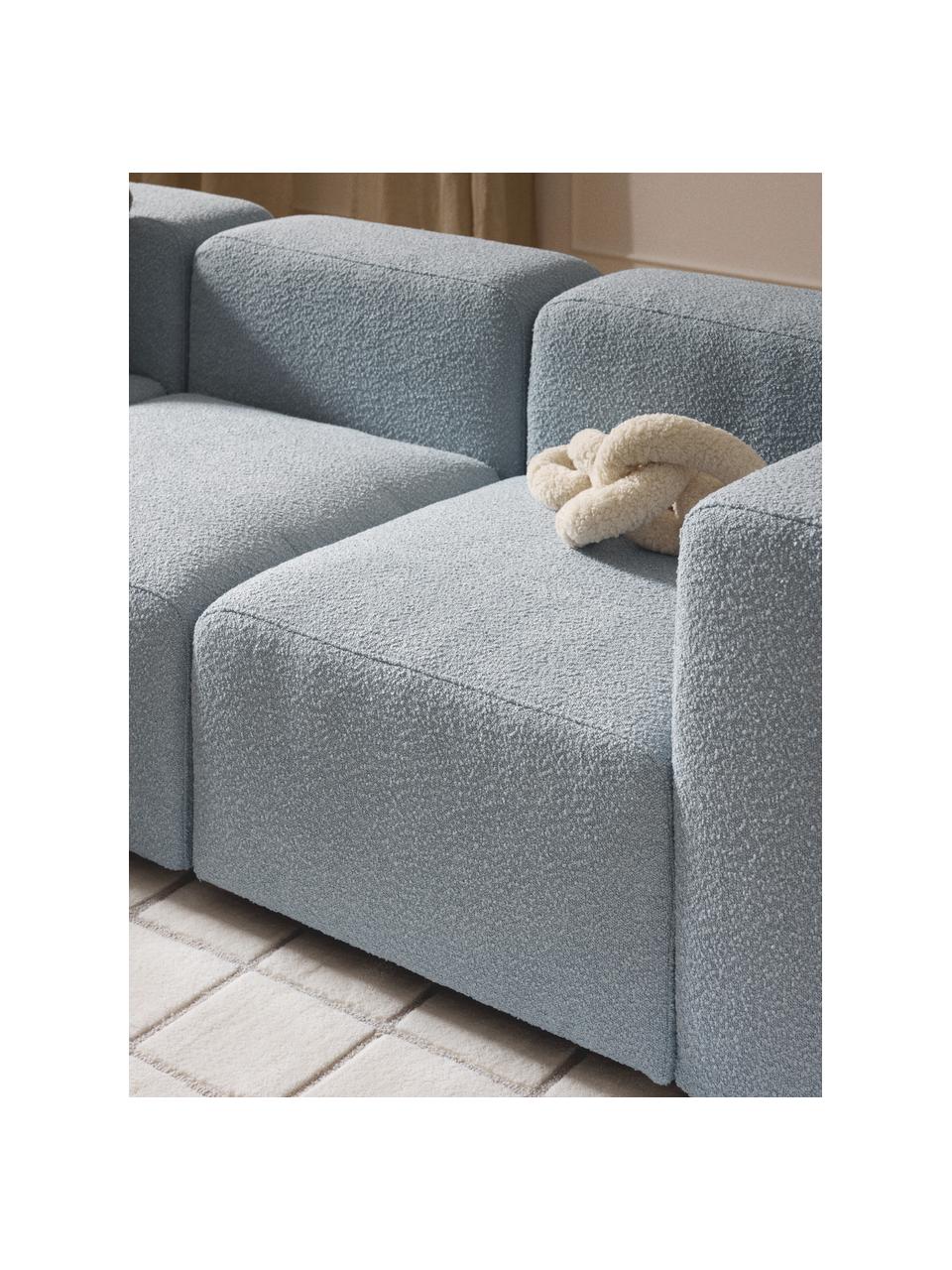 Modulares Bouclé-Sofa Lena (4-Sitzer) mit Hocker, Bezug: Bouclé (93 % Polyester, 6, Gestell: Kiefernholz, Schichtholz,, Bouclé Hellblau, B 284 x T 181 cm