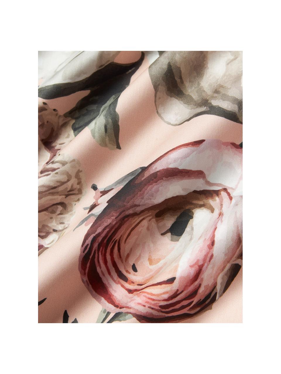 Housse de couette en satin de coton Blossom, Rose pâle, multicolore, larg. 200 x long. 200 cm