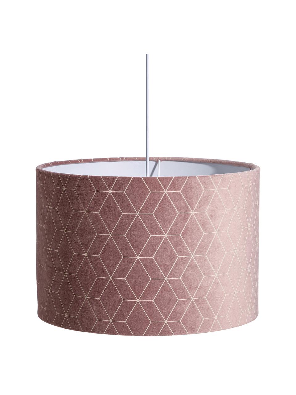 Fluwelen hanglamp Geometric, Polyester fluweel, Roze, zilverkleurig, Ø 30 x D 30 cm