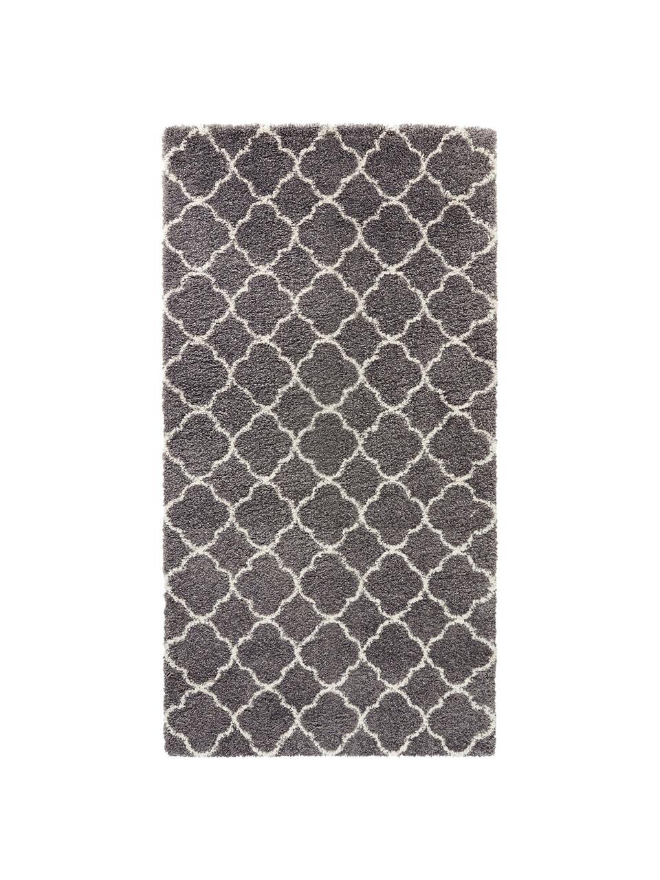 Tapis poils longs gris crème Grace, Gris foncé, crème