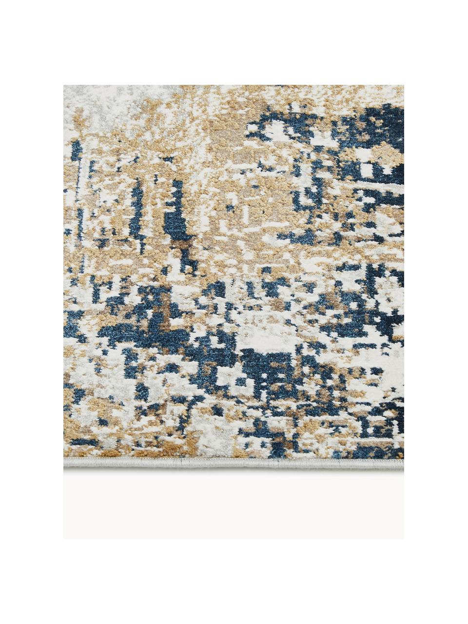 Tapis soyeux à poils ras et franges Verona, Beige, brun, bleu foncé, larg. 80 x long. 150 cm (taille XS)