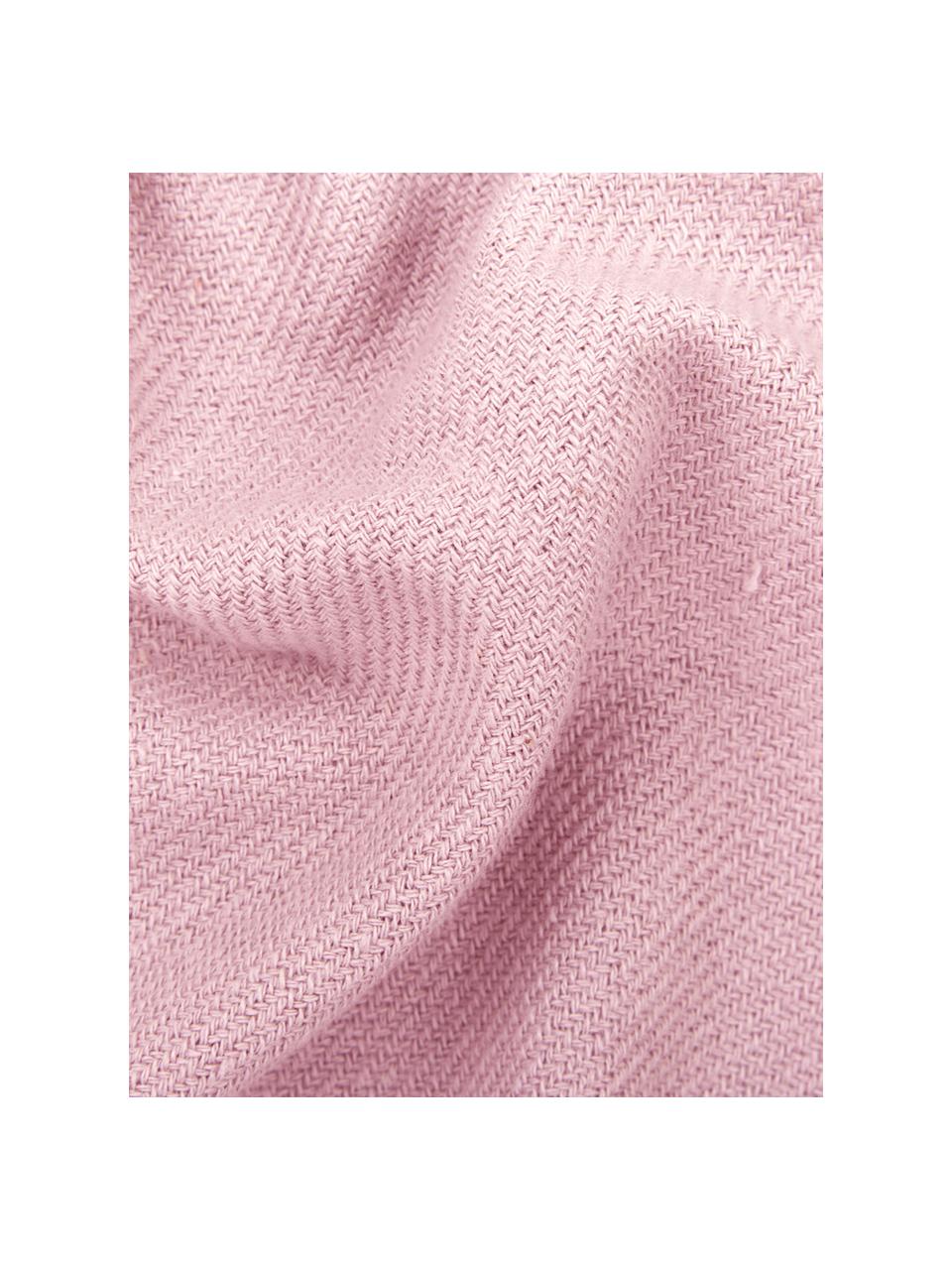 Koc z bawełny z frędzlami Madison, 100% bawełna, Blady różowy, S 140 x D 170 cm