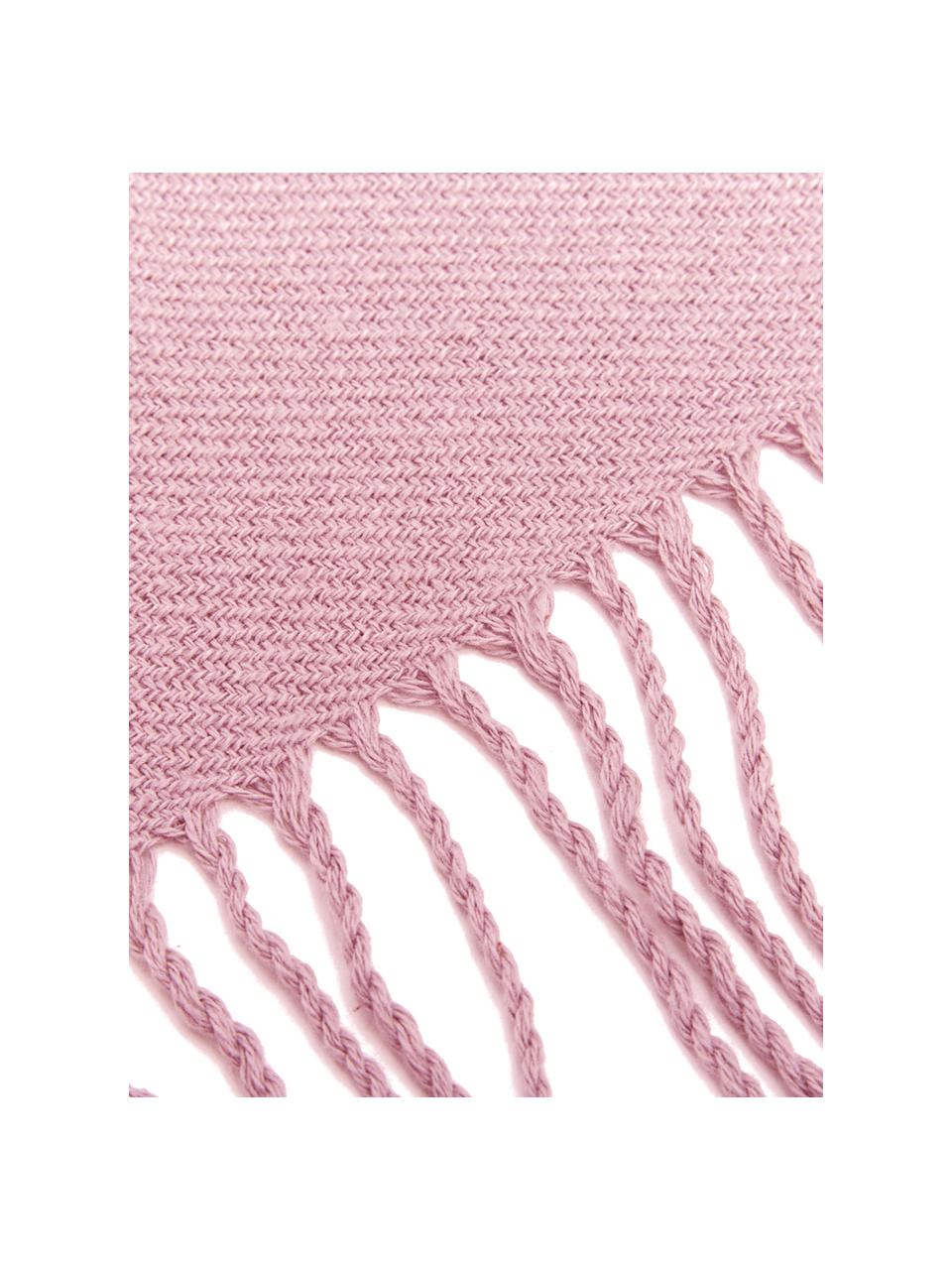 Plaid rosa con finitura a frange Madison, 100% cotone, Rosa, Larg. 140 x Lung. 170 cm