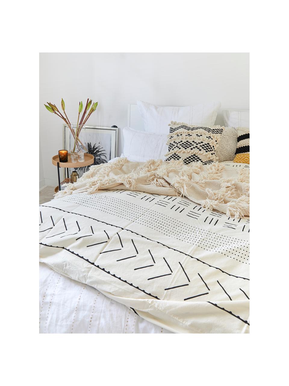 Funda de almohada de algodón Kohana, estilo boho, Blanco crema, negro, An 45 x L 85 cm