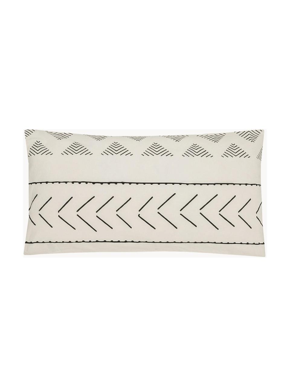 Funda de almohada de algodón Kohana, estilo boho, Blanco crema, negro, An 45 x L 85 cm