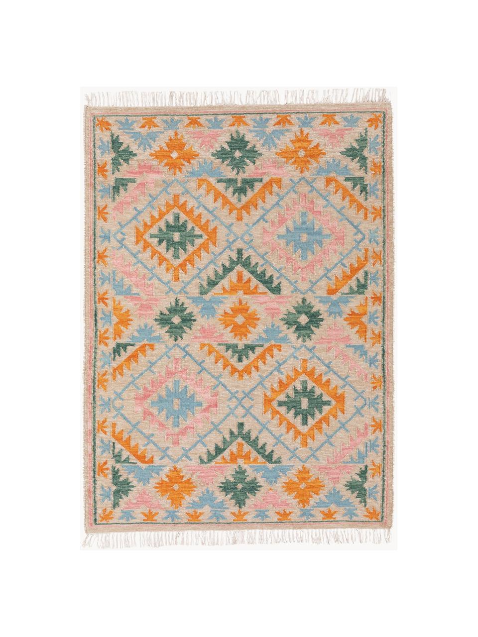 Alfombra kilim artesanal con flecos Zohra, 90% algodón, 10% poliéster

Las alfombras de lana se pueden aflojar durante las primeras semanas de uso, la pelusa se reduce con el uso diario., Multicolor, An 120 x L 170 cm (Tamaño S)