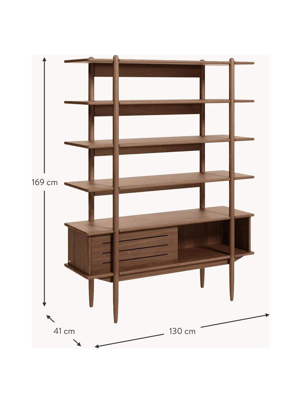 Étagère en bois de noyer Carolin, Noyer, larg. 130 x haut. 169 cm