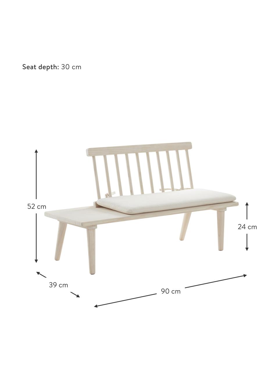 Banc pour enfants avec coussin d'assise Vimmerby, Bois de pin, tissu blanc crème, larg. 90 x prof. 39 cm