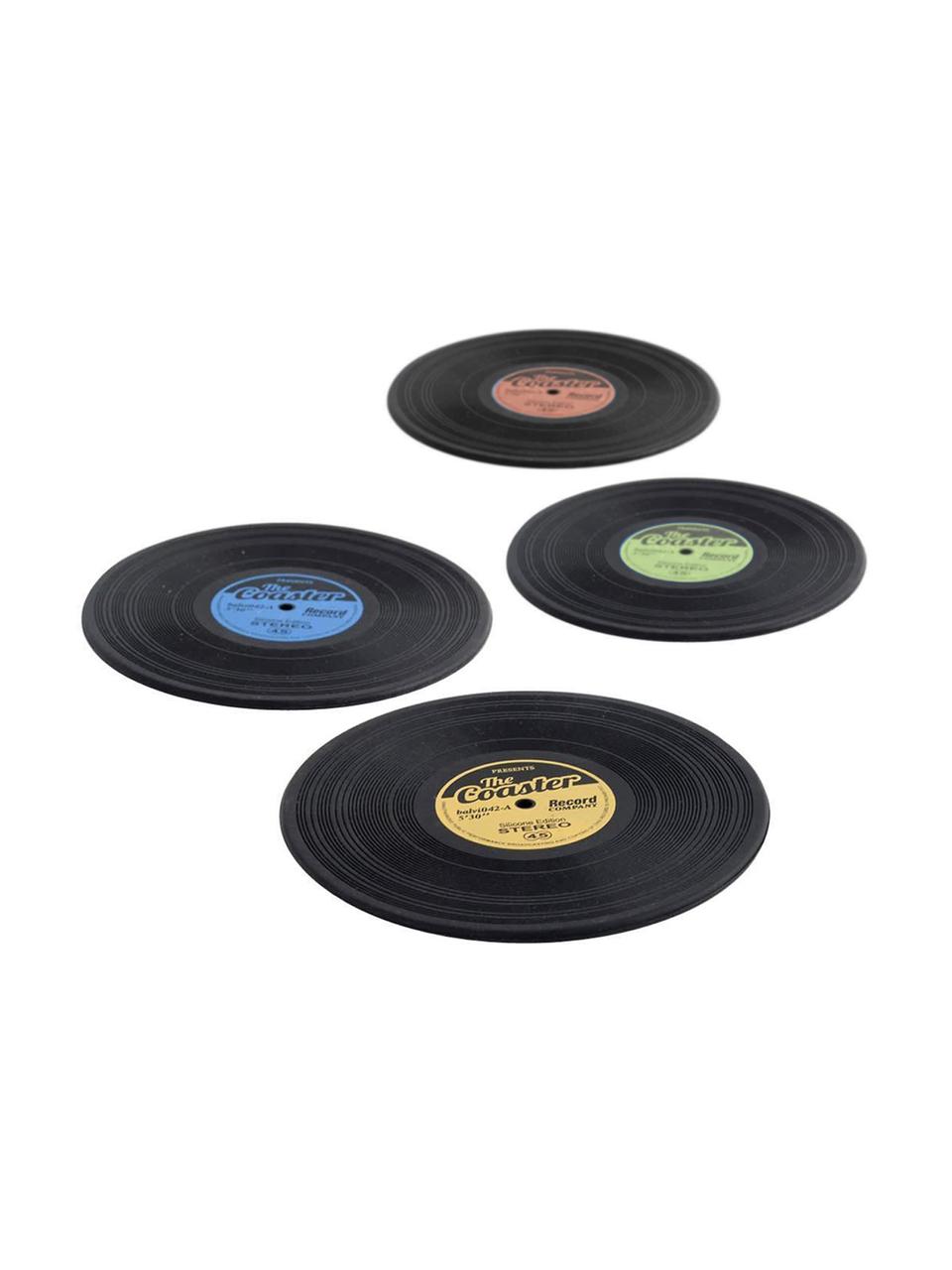 Set de posavasos Vinyl, 4 pzas., Silicona, Negro, multicolor, Ø 9 cm
