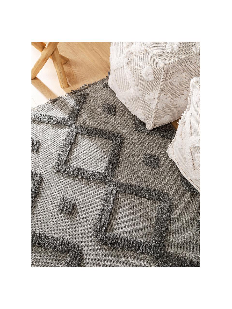 Waschbarer Baumwollteppich Oslo in Dunkelgrau mit Hoch-Tief-Muster, 100% Baumwolle, Grau, meliert, B 150 x L 230 cm (Größe M)