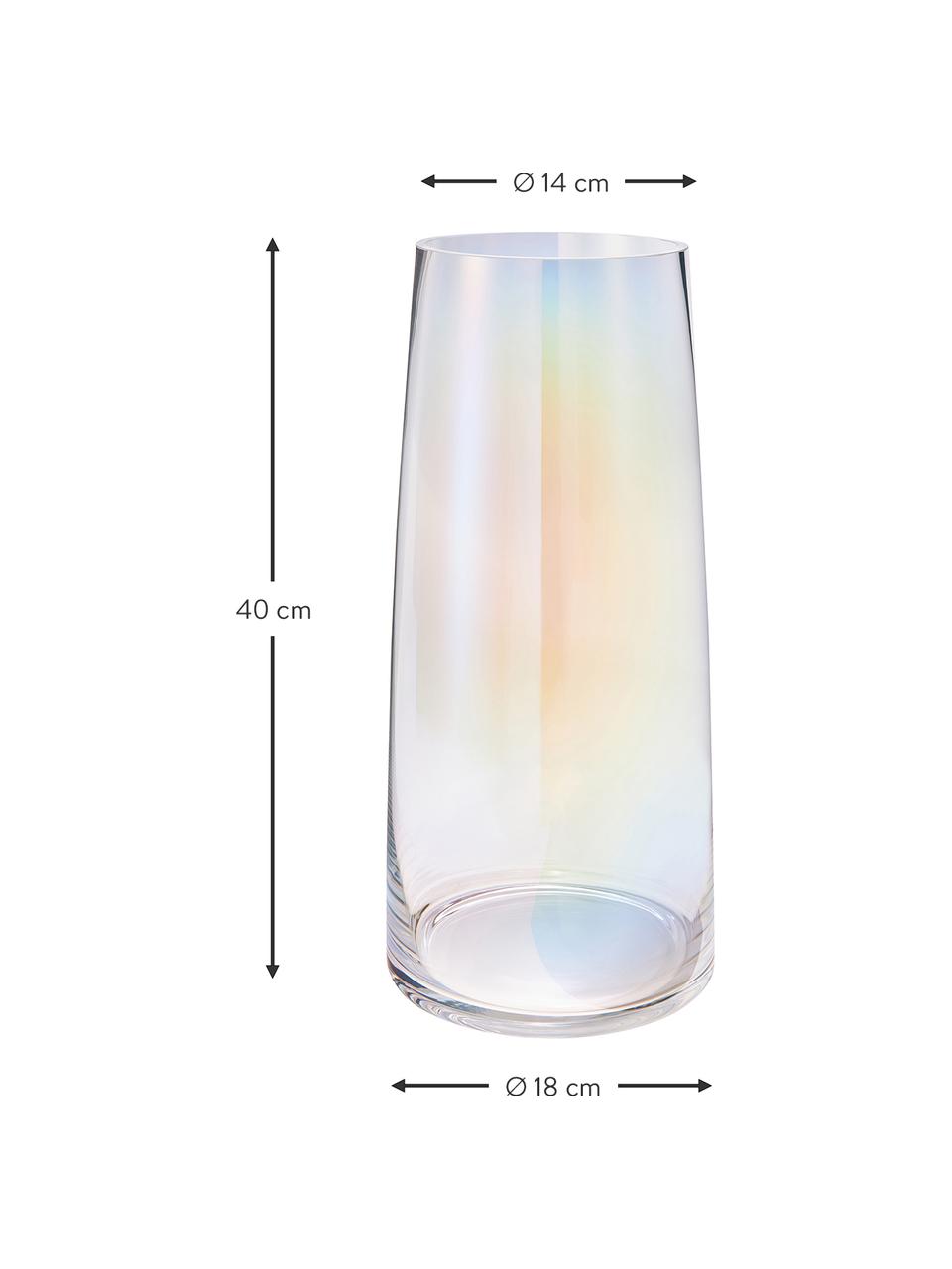 Grote mondgeblazen glazen vaas Myla, iriserend, Glas, Transparant, multicolour-iriserend, Ø 18 x H 40 cm