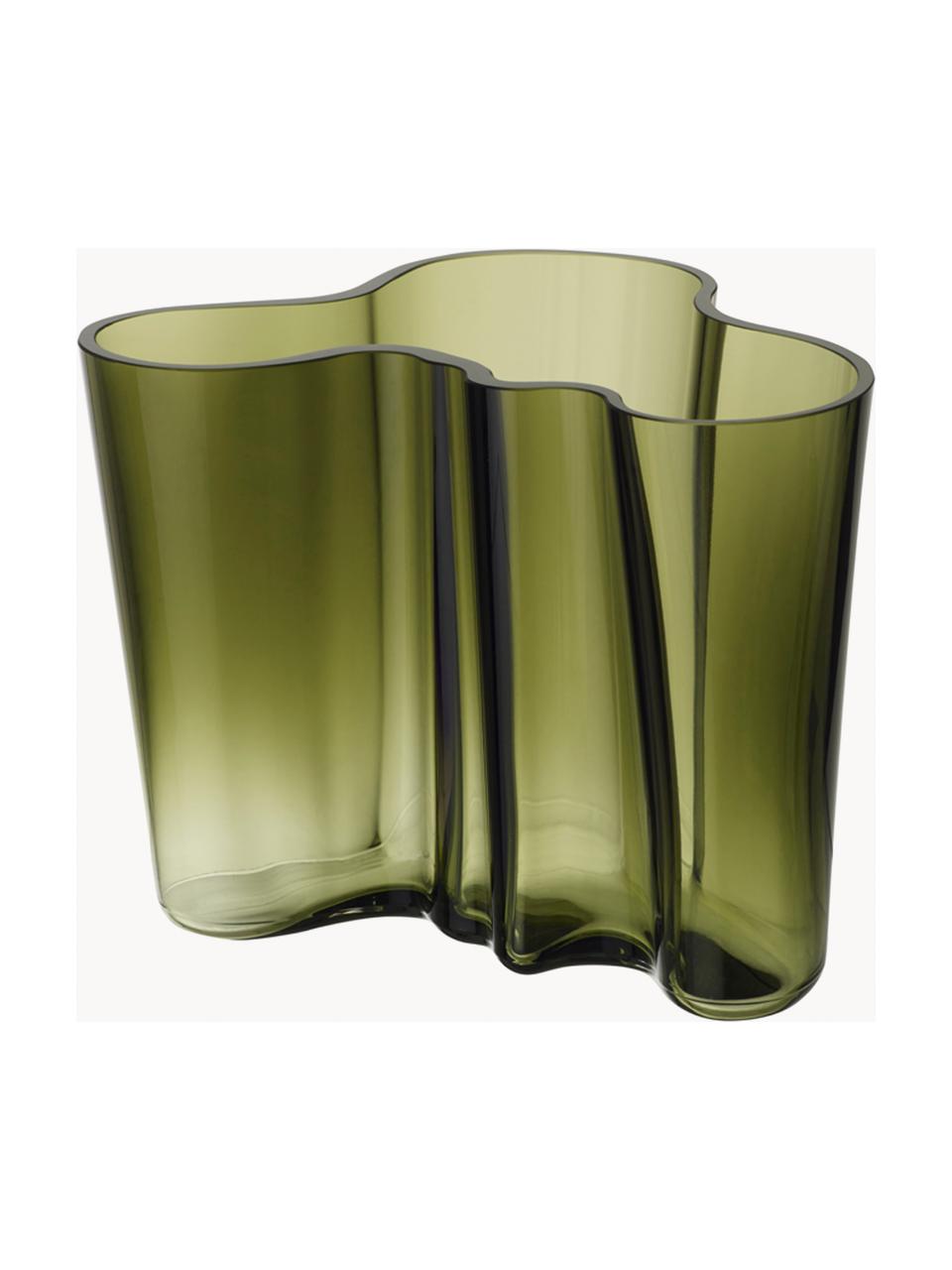 Ručne fúkaná váza Alvar Aalto, V 16 cm, Fúkané sklo, Zelená, priehľadná, Š 21 x V 16 cm