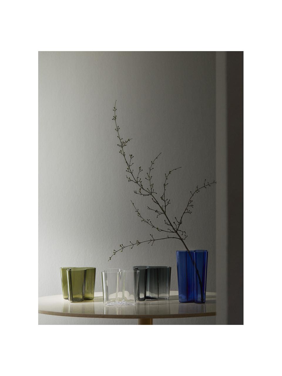Vase en verre soufflé bouche Alvaro Aalto, haut. 16 cm, Verre, soufflé bouche, Vert, transparent, larg. 21 x haut. 16 cm