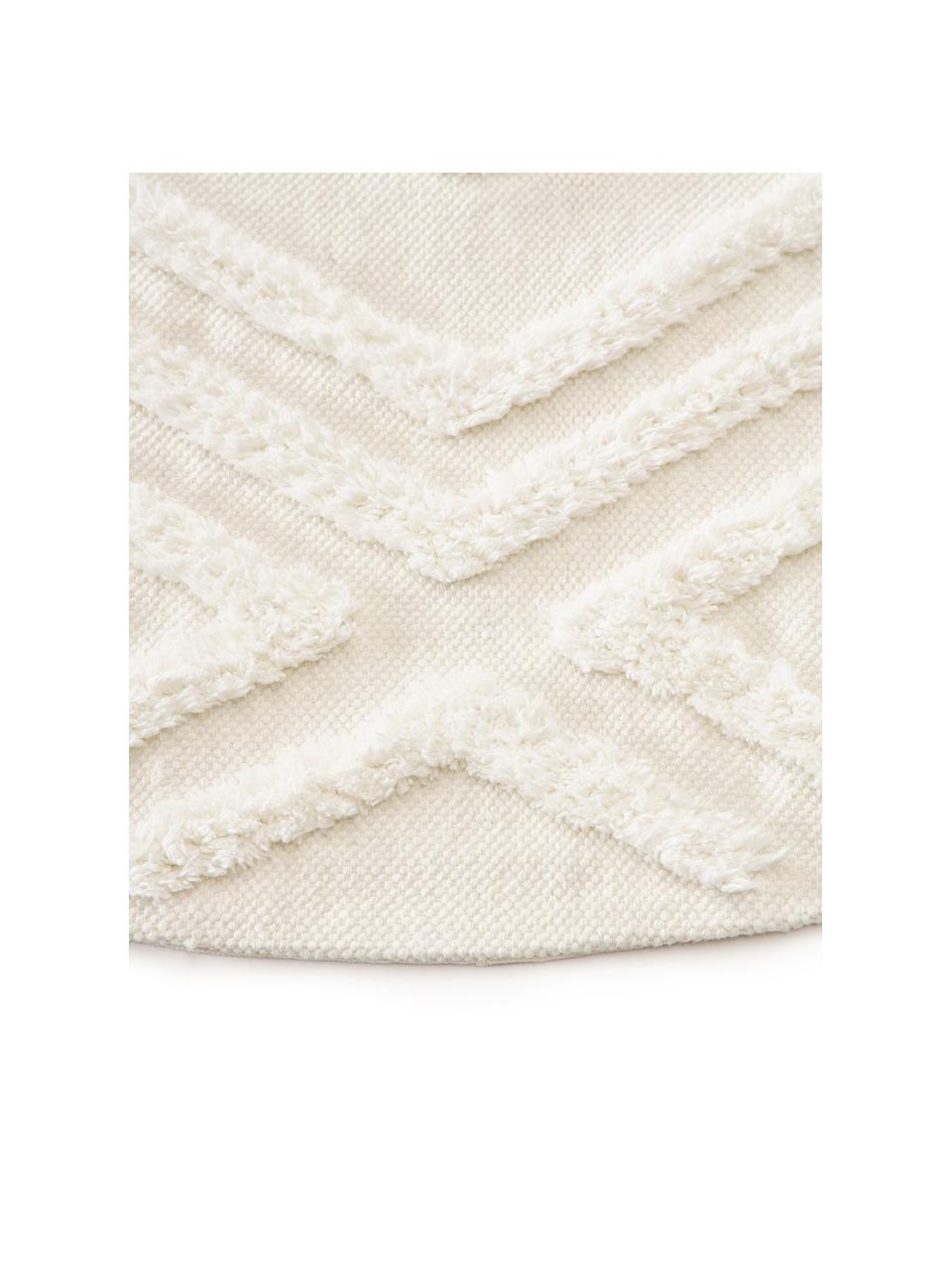 Tappeto rotondo in cotone con struttura in rilievo Ziggy, 100% cotone, Bianco crema, Ø 120 cm (taglia S)