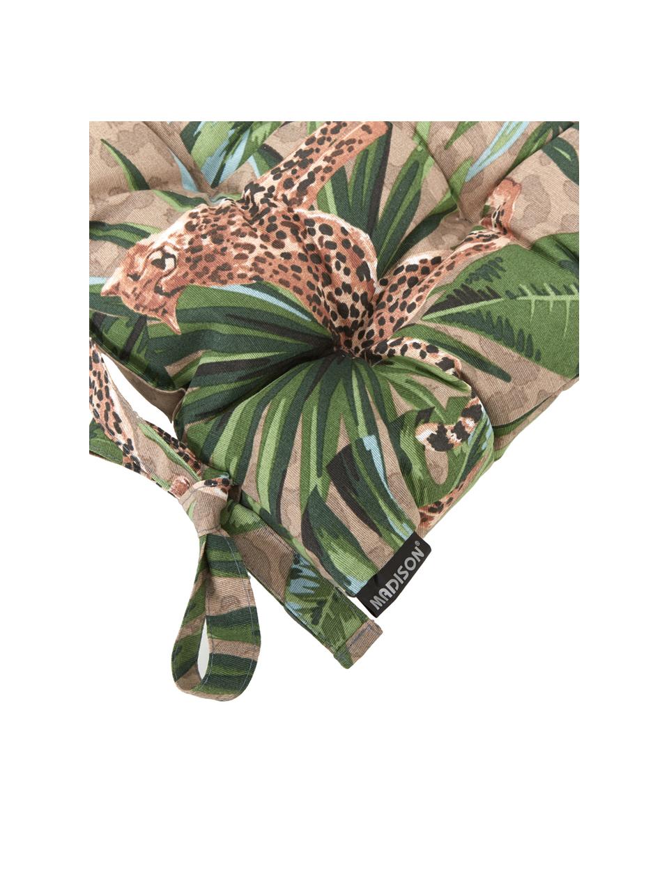 Cuscino sedia con stampa tropicale Lenny, 50% cotone, 45% poliestere,
5% altre fibre, Taupe, verde, marrone, nero, Larg. 45 x Lung. 45 cm