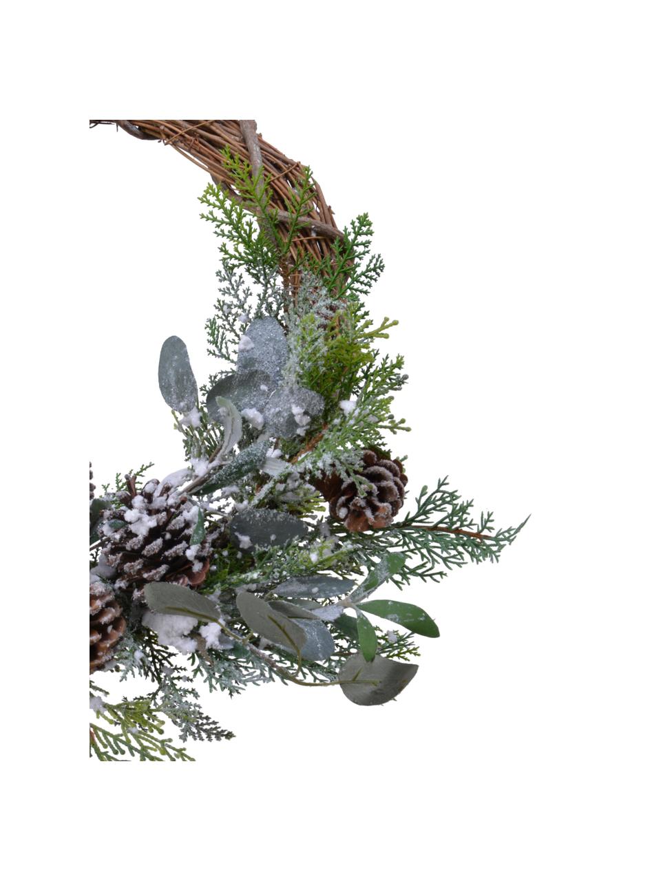 Couronne de Noël Lavinia, Plastique, pommes de pin, eucalyptus, Vert foncé, brun, blanc, Ø 40 x haut. 15 cm