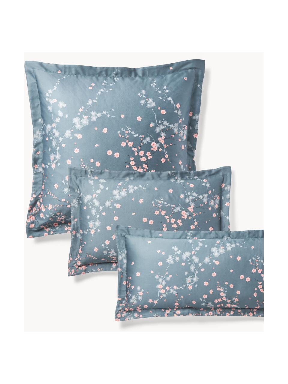 Poszewka na poduszkę z satyny bawełnianej Sakura, Niebieski, jasny różowy, biały, S 40 x D 80 cm