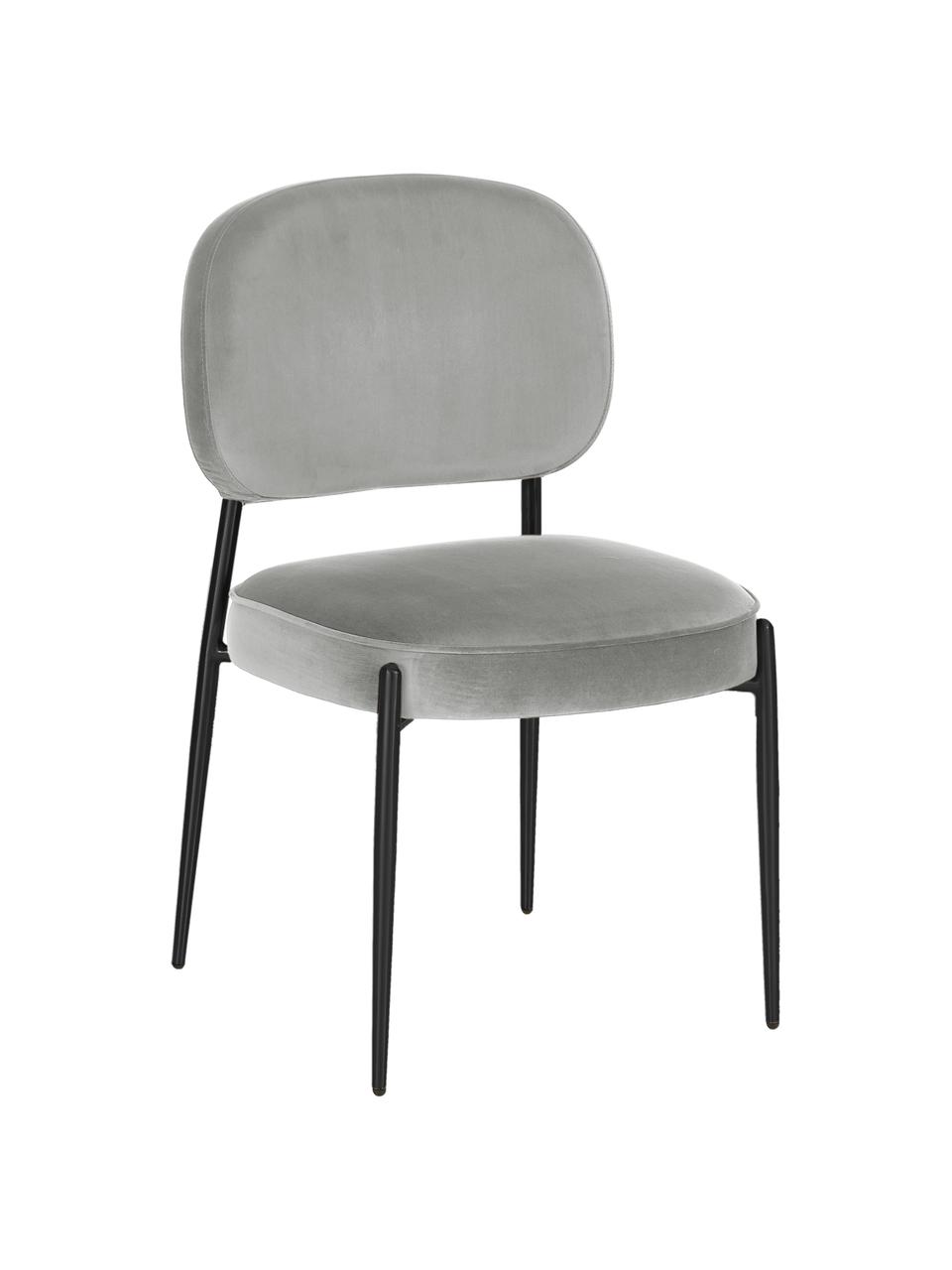 Fluwelen stoel Viggo, Bekleding: fluweel (polyester), Fluweel grijs, poten zwart, B 49 x D 66 cm