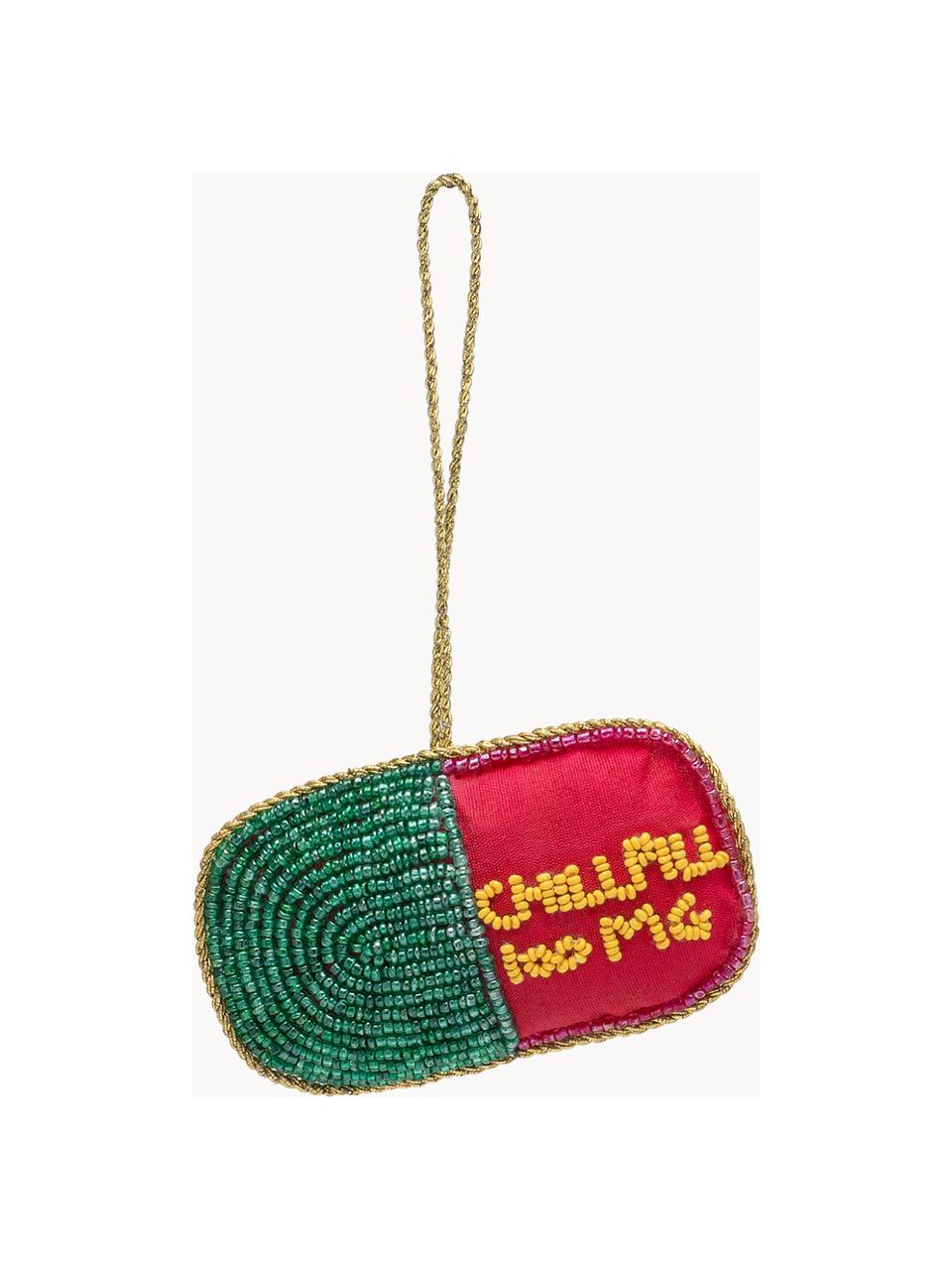 Baumanhänger Chill Pill, 40 % Kunststoffperlen, 30 % Polyester, 30 % Schaumstoff, Dunkelgrün, Rot, Sonnengelb, Goldfarben, B 10 x H 6 cm