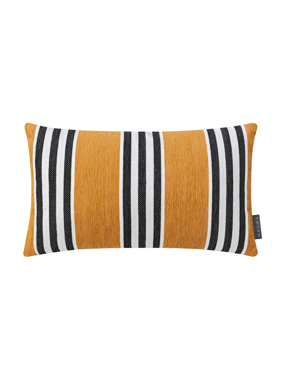 Housse de coussin rectangulaire rayures Palermo, Jaune moutarde, blanc, noir