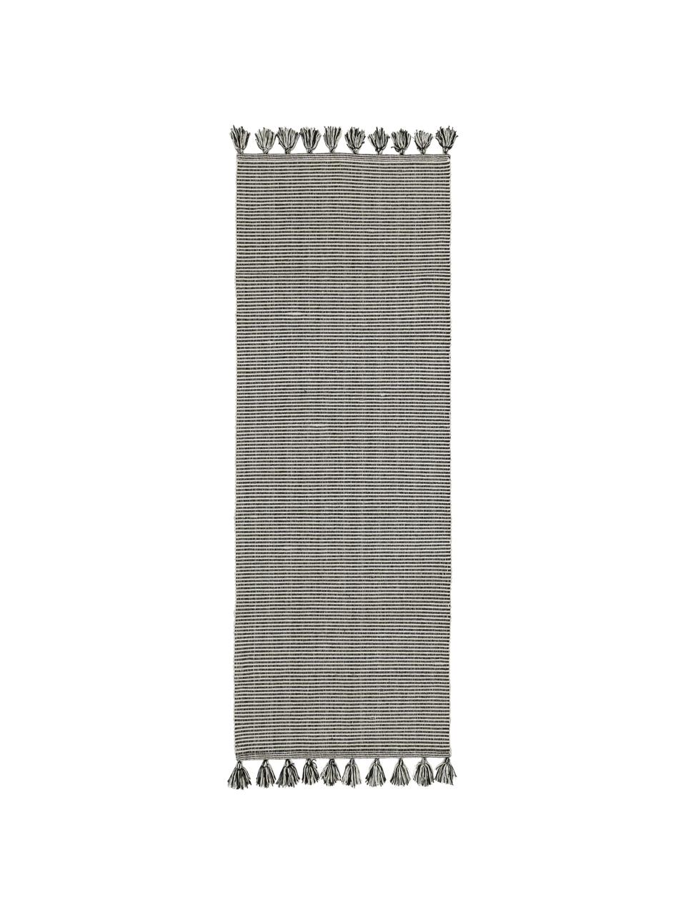 Drobno tkany chodnik z chwostami Homer, Bawełna, Złamana biel Czarny melanżowy, S 70 x D 216 cm