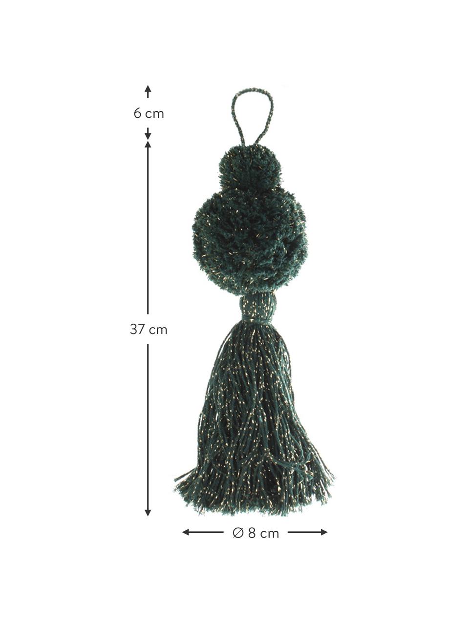 Ozdoba choinkowa Pompon, 2 szt., Bawełna z nićmi lateksowymi, Petrol, odcienie złotego, Ø 8 x W 37 cm