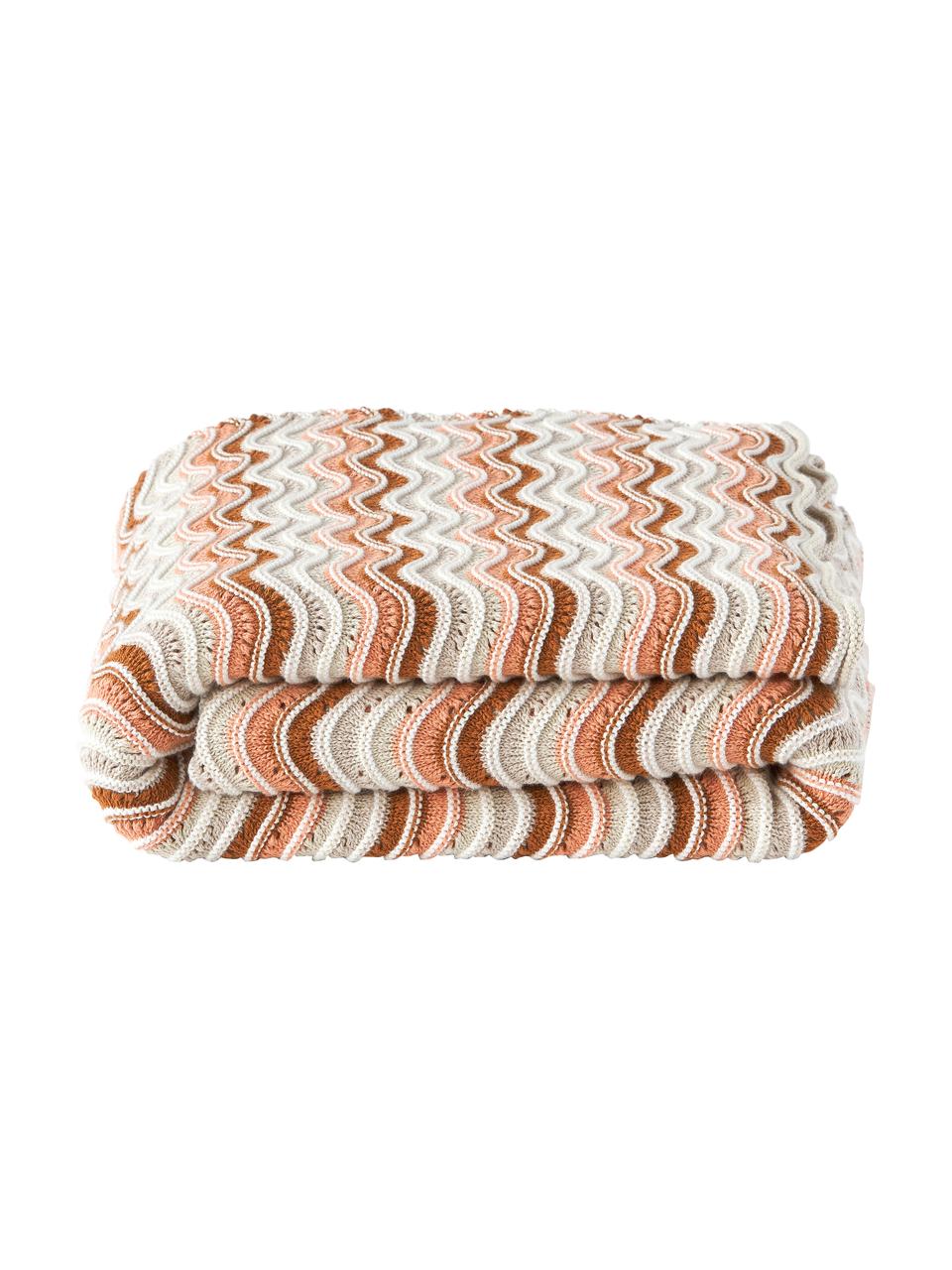 Gebreide katoenen plaid Emilio, 100% katoen, Beige, terracotta, zalmkleurig, B 130 x L 170 cm