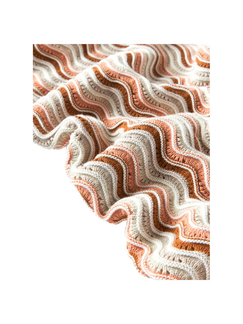 Gebreide katoenen plaid Emilio, 100% katoen, Beige, terracotta, zalmkleurig, B 130 x L 170 cm