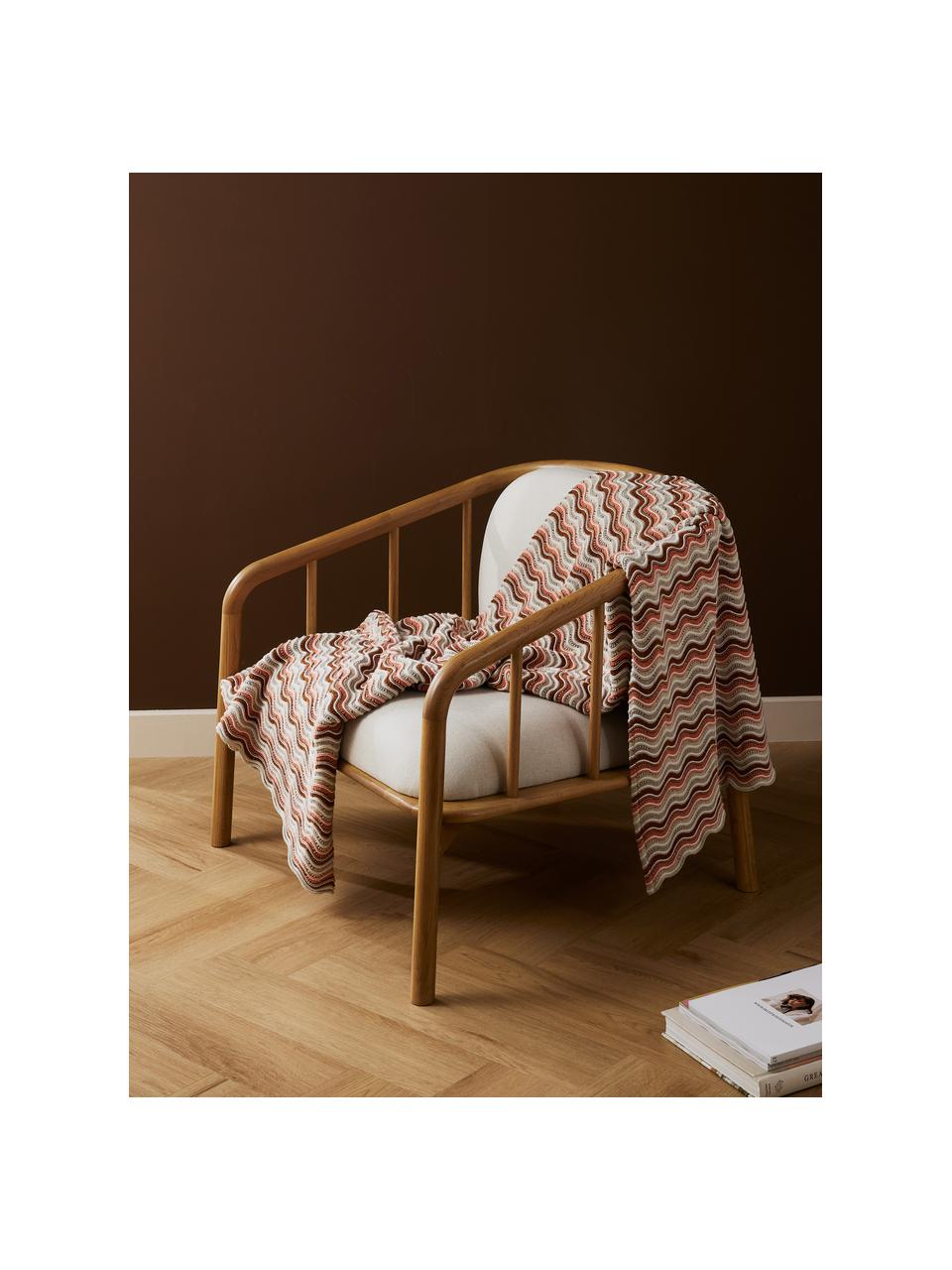 Plaid en tricot Emilio, 100 % coton bio, certifié BCI, Beige, terracotta, couleur saumon, larg. 130 x long. 170 cm
