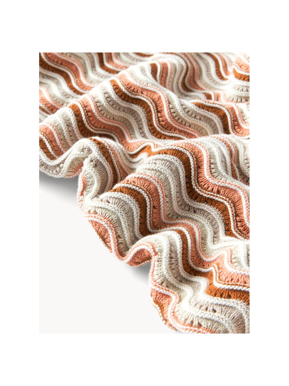 Plaid en tricot Emilio, 100 % coton, Beige, terracotta, rose saumon, larg. 130 x long. 170 cm