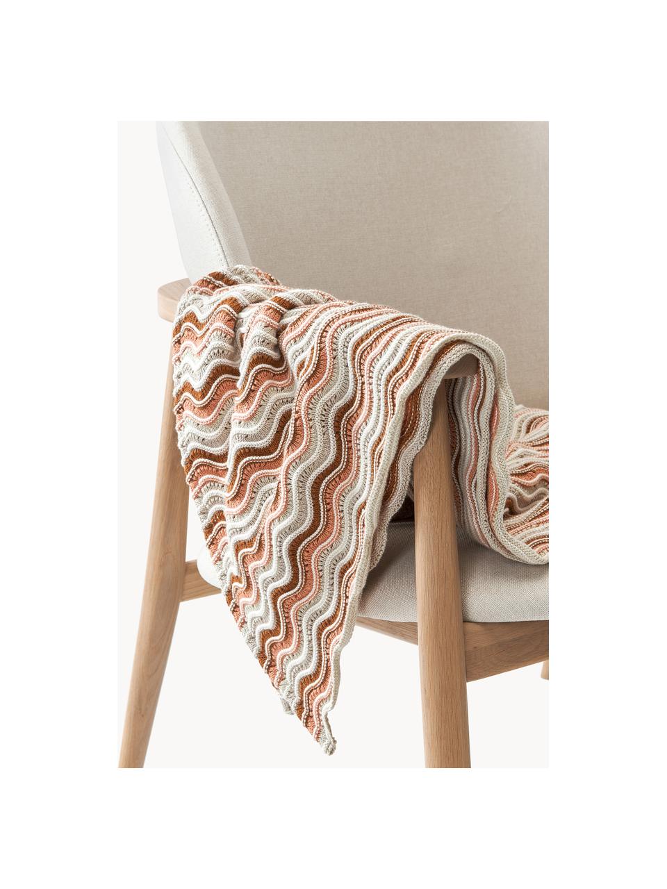 Coperta in cotone a maglia Emilio, 100% cotone, Beige, terracotta, salmone, Larg. 130 x Lung. 170 cm