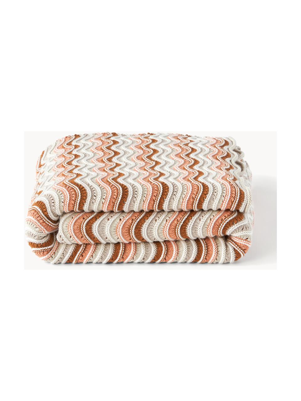 Coperta in cotone a maglia Emilio, 100% cotone, Beige, terracotta, salmone, Larg. 130 x Lung. 170 cm