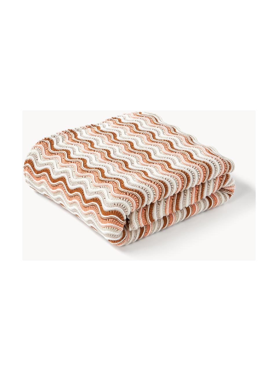 Plaid en tricot Emilio, 100 % coton, Beige, terracotta, rose saumon, larg. 130 x long. 170 cm