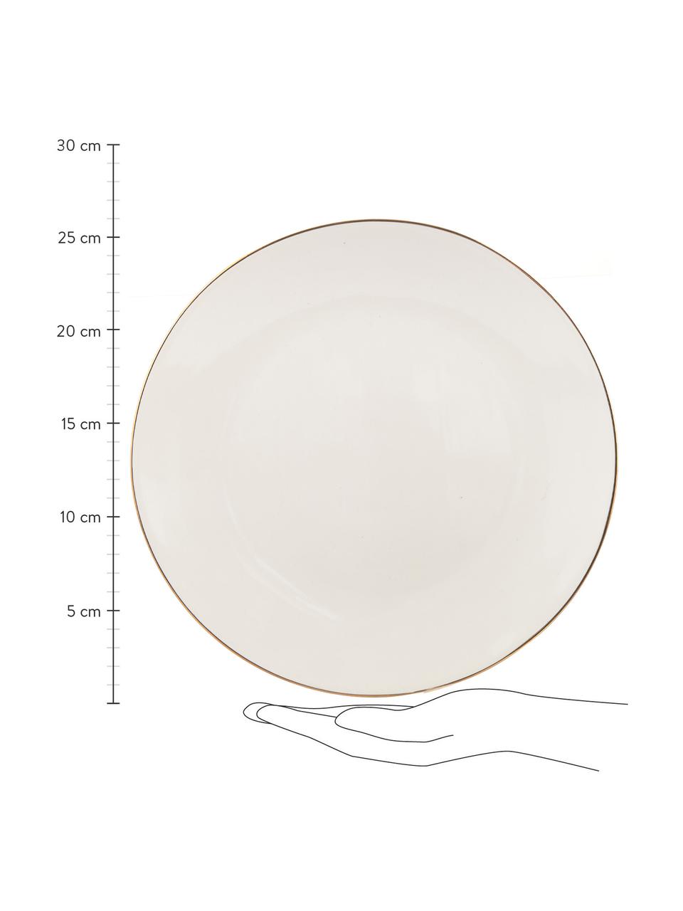 Ręcznie wykonany talerz duży Allure, 6 szt., Ceramika, Biały, odcienie złotego, Ø 26 cm