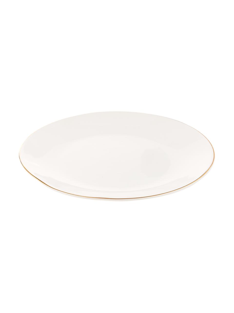 Ručně vyrobený talíř se zlatým okrajem Allure, 6 ks, Keramika, Bílá, zlatá, Ø 26 cm