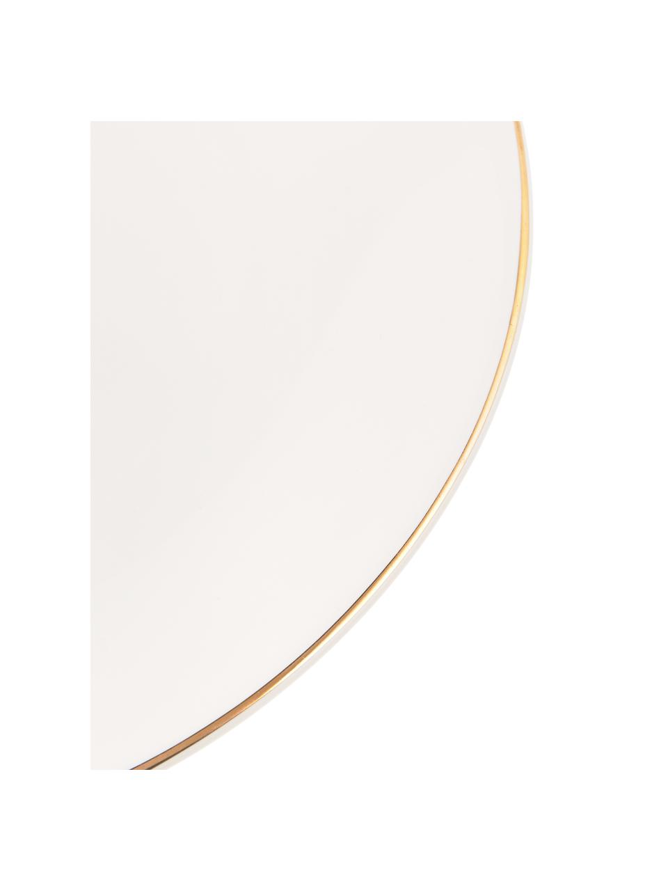 Handgemaakte dinerborden Allure met goudkleurige rand, 6 stuks, Keramiek, Wit, goudkleurig, Ø 26 cm