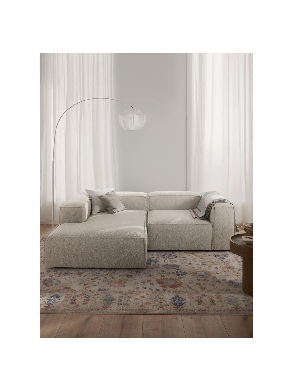 Narożna sofa modułowa Bouclé Lennon, Tapicerka: Bouclé (100% poliester) D, Stelaż: lite drewno sosnowe, skle, Nogi: tworzywo sztuczne Ten pro, Bouclé w odcieniu złamanej bieli, S 238 x G 180 cm, lewostronna