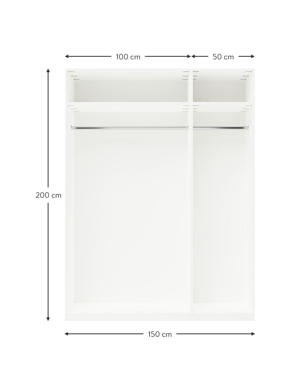 Modulaire draaideurkast Charlotte in wit met 3 deuren, verschillende varianten, Frame: met melamine beklede spaa, Wit, B 150 x H 200 cm, basis interieur