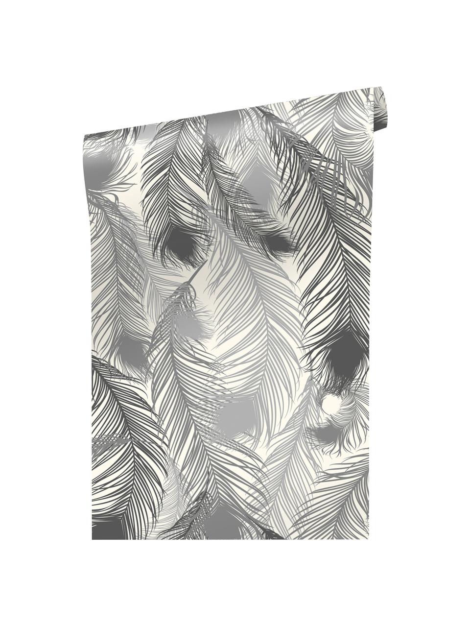 Papel pintado Feathery, Lámina de vinilo, semibrillante, impreso, Negro, blanco, An 90 x L 250 cm