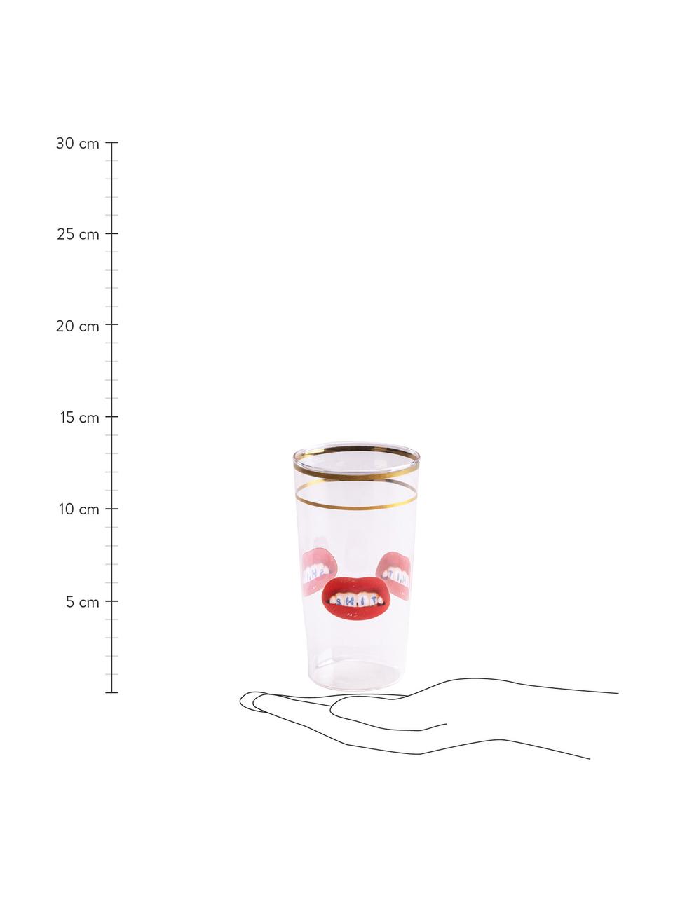 Dizajnový pohár na vodu Toiletpaper, Červené pery s nápisom, Ø 7 x V 13 cm, 375 ml