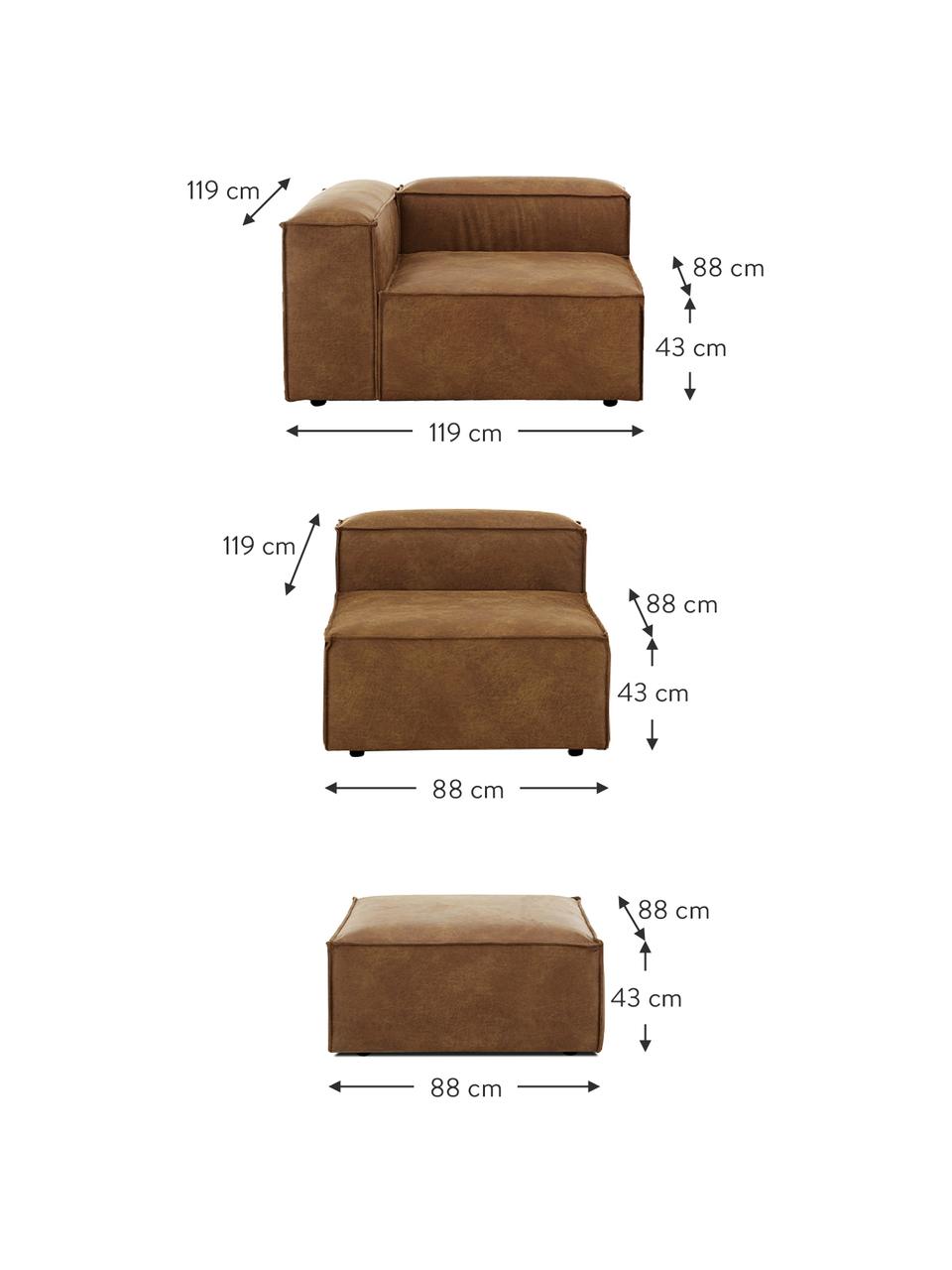 Canapé d'angle modulable 4 places en cuir recyclé avec pouf Lennon, Cuir brun, larg. 327 x prof. 207 cm