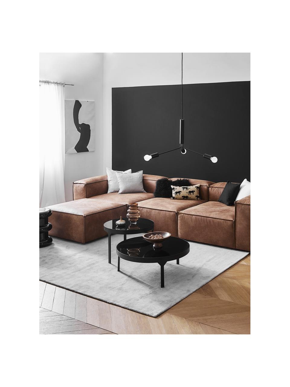 Modulares Sofa Lennon (4-Sitzer) aus recyceltem Leder mit Hocker, Bezug: Recyceltes Leder (70 % Le, Gestell: Massives Holz, Sperrholz, Füße: Kunststoff Dieses Produkt, Leder Braun, B 327 x T 207 cm